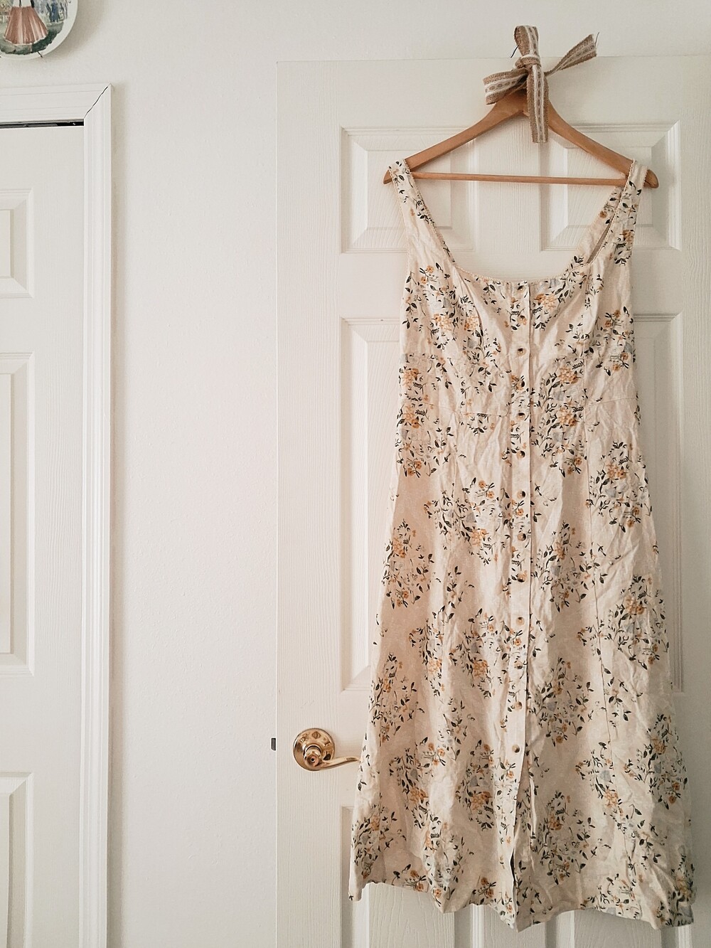 Wild Fable Yellow Cream Meadow Floral Button Front Linen Blend Midi Dress